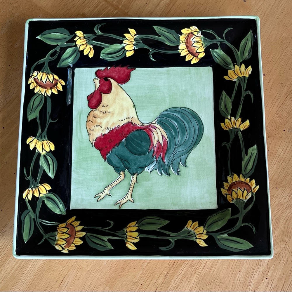 Blue Sky Rooster Sunflower Plate Elisabeth Pohle